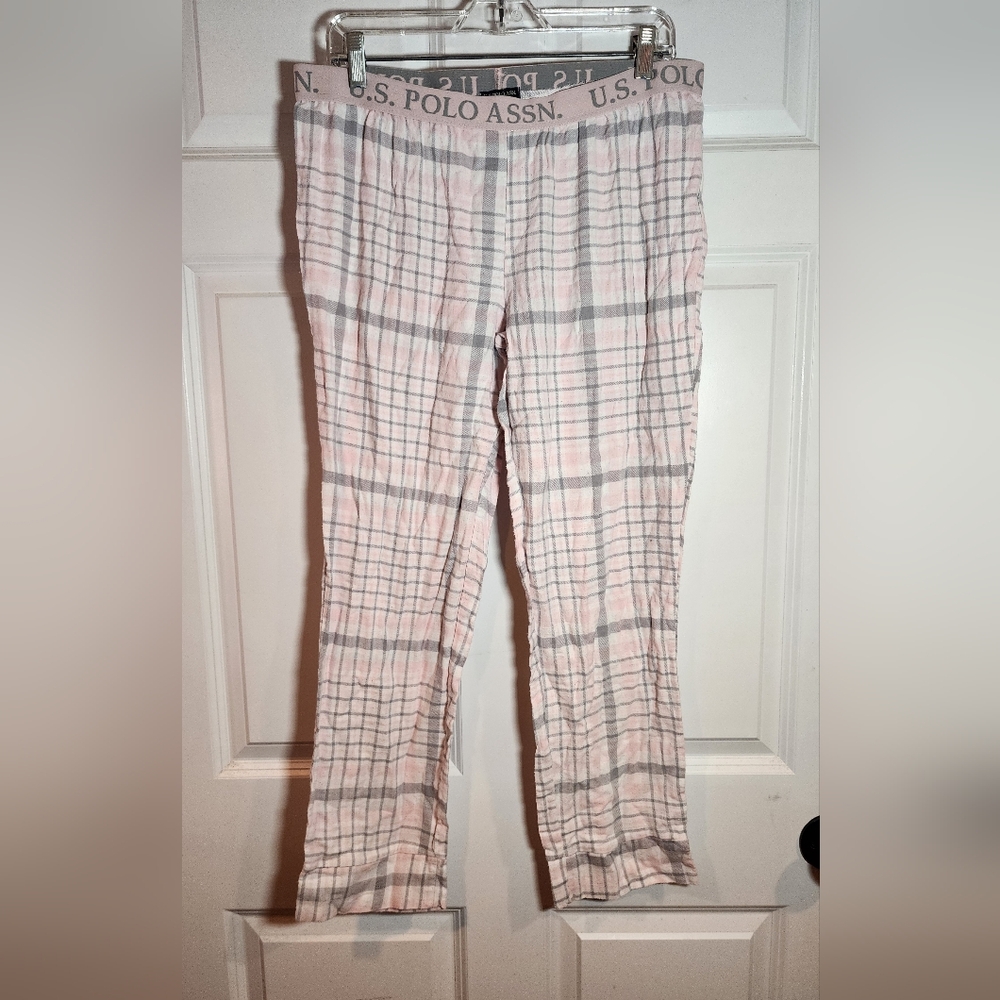 U.S. Polo Assn. Pink And Gray Plaid Pajama Pants L